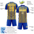 Custom Thunder Blue Yellow-White Stripe Sports Sublimation Soccer Uniform Jersey