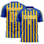 Custom Thunder Blue Yellow-White Stripe Sports Sublimation Soccer Uniform Jersey