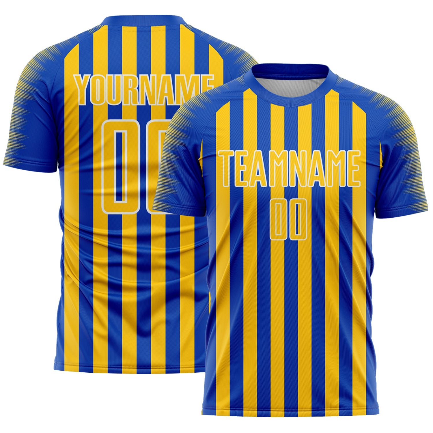 Custom Thunder Blue Yellow-White Stripe Sports Sublimation Soccer Uniform Jersey