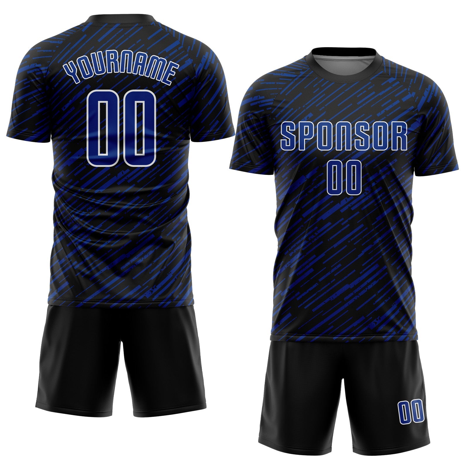 Custom Black Royal-White Line Sports Sublimation Soccer Uniform Jersey
