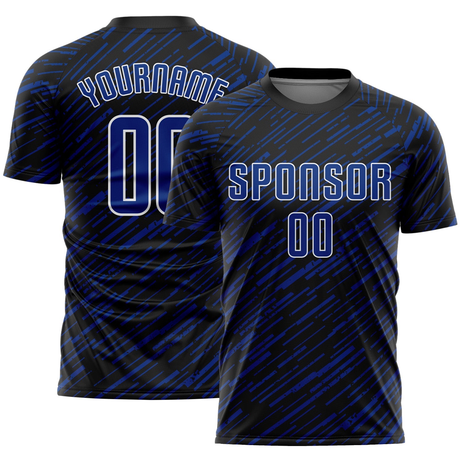 Custom Black Royal-White Line Sports Sublimation Soccer Uniform Jersey