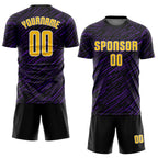 Custom Black Yellow Purple-White Line Sports Sublimation Soccer Uniform Jersey