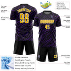 Custom Black Yellow Purple-White Line Sports Sublimation Soccer Uniform Jersey