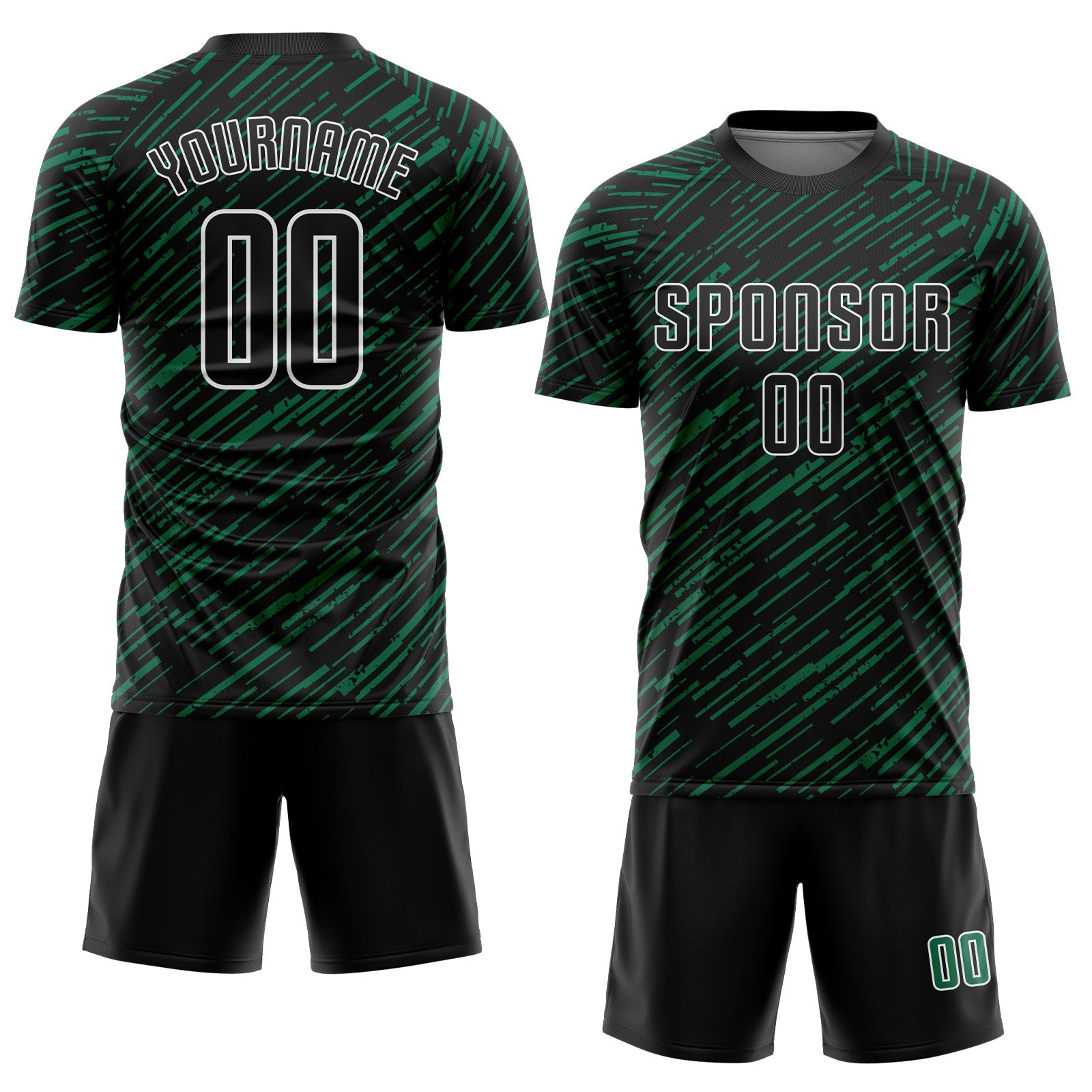 Custom Black Kelly Green-White Line Sports Sublimation Soccer Uniform Jersey