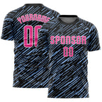Custom Black Pink Light Blue-White Line Sports Sublimation Soccer Uniform Jersey