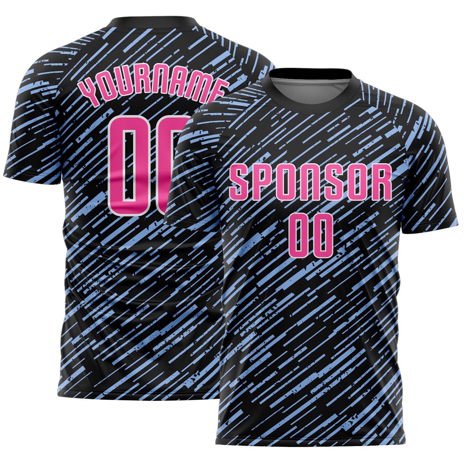 Custom Black Pink Light Blue-White Line Sports Sublimation Soccer Uniform Jersey