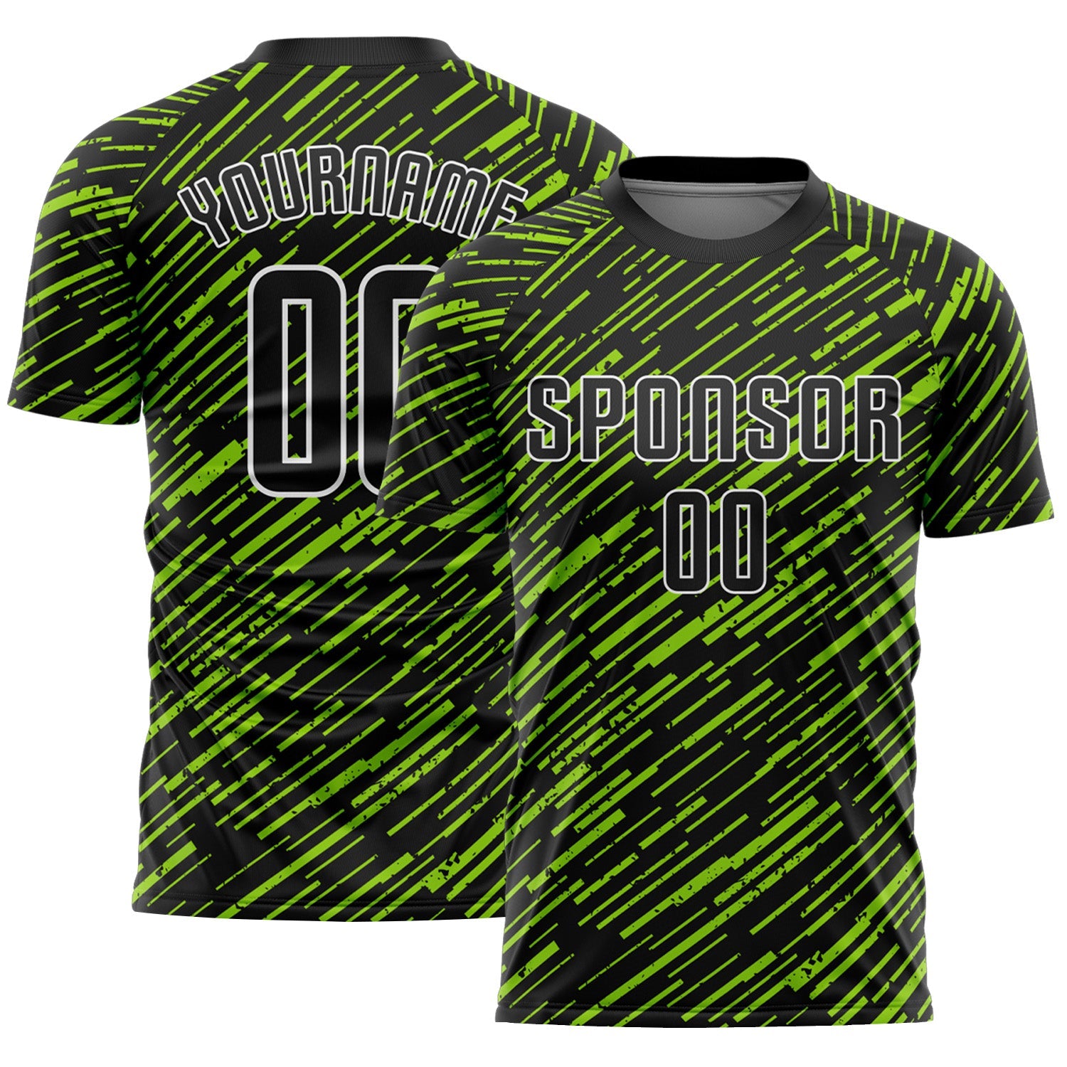 Custom Black Neon Green-White Line Sports Sublimation Soccer Uniform Jersey