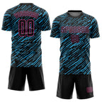 Custom Black Sky Blue-Pink Line Sports Sublimation Soccer Uniform Jersey