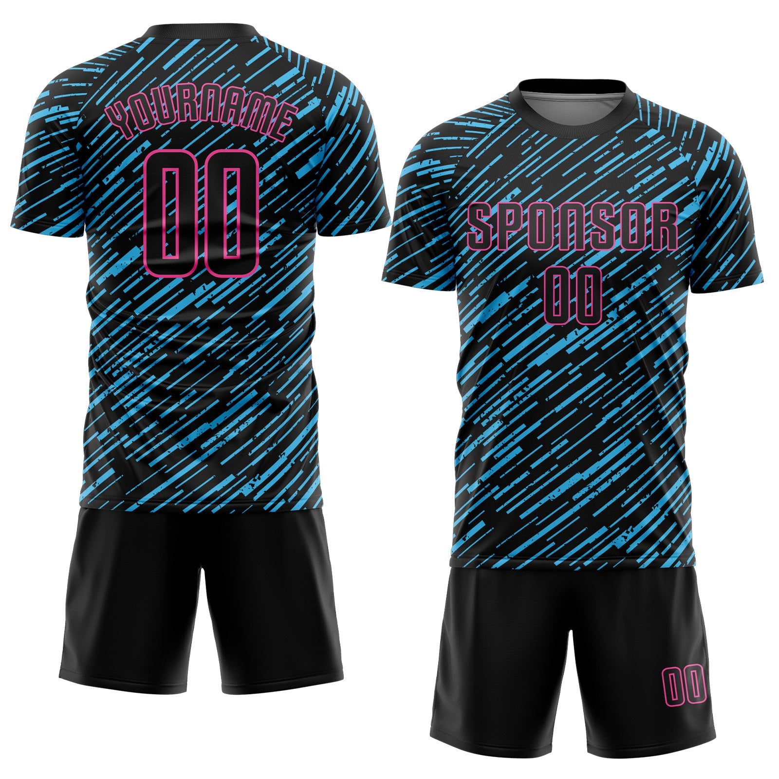 Custom Black Sky Blue-Pink Line Sports Sublimation Soccer Uniform Jersey