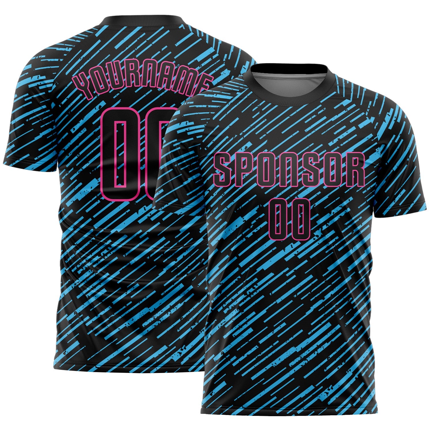 Custom Black Sky Blue-Pink Line Sports Sublimation Soccer Uniform Jersey