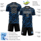Custom Black Powder Blue-White Line Sports Sublimation Soccer Uniform Jersey