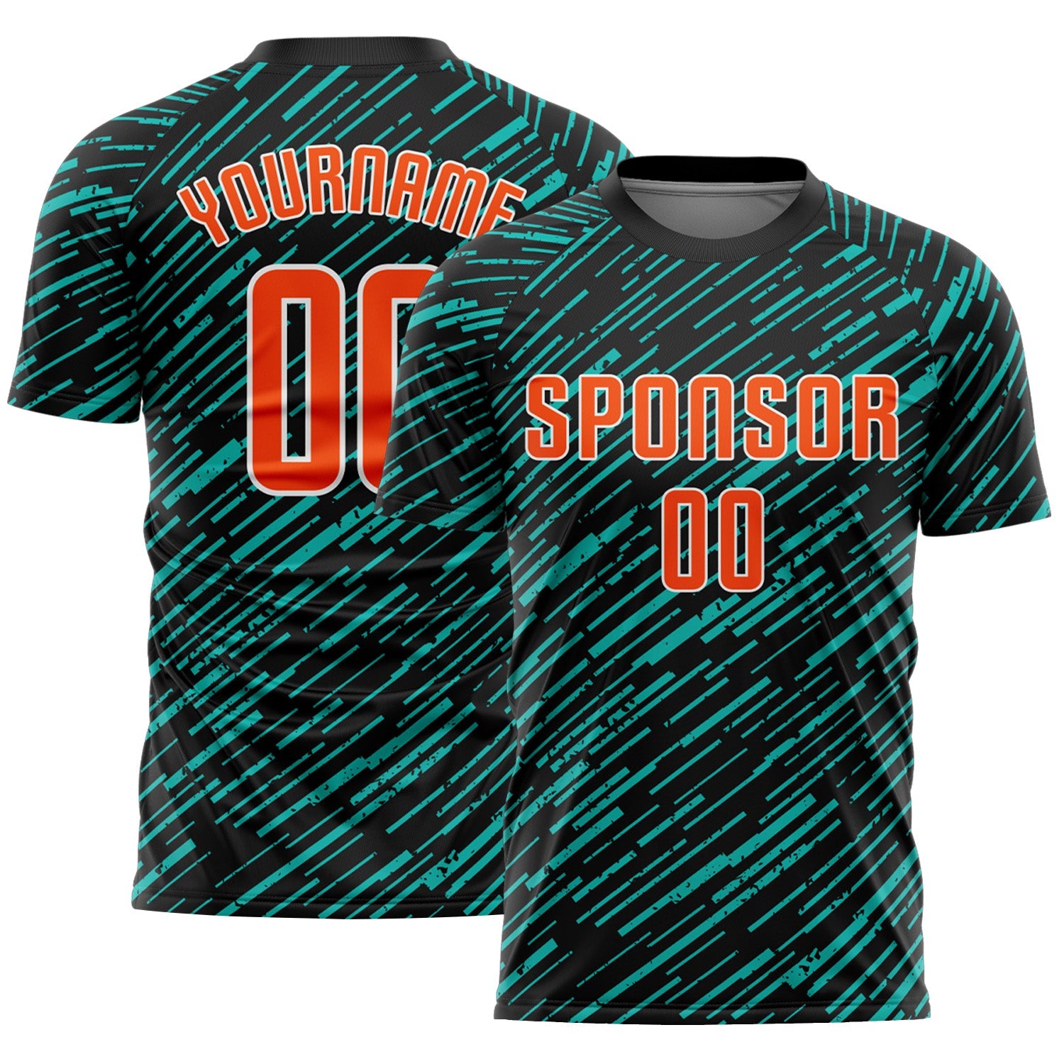 Custom Black Orange Aqua-White Line Sports Sublimation Soccer Uniform Jersey