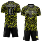 Custom Black Neon Yellow-White Line Sports Sublimation Soccer Uniform Jersey
