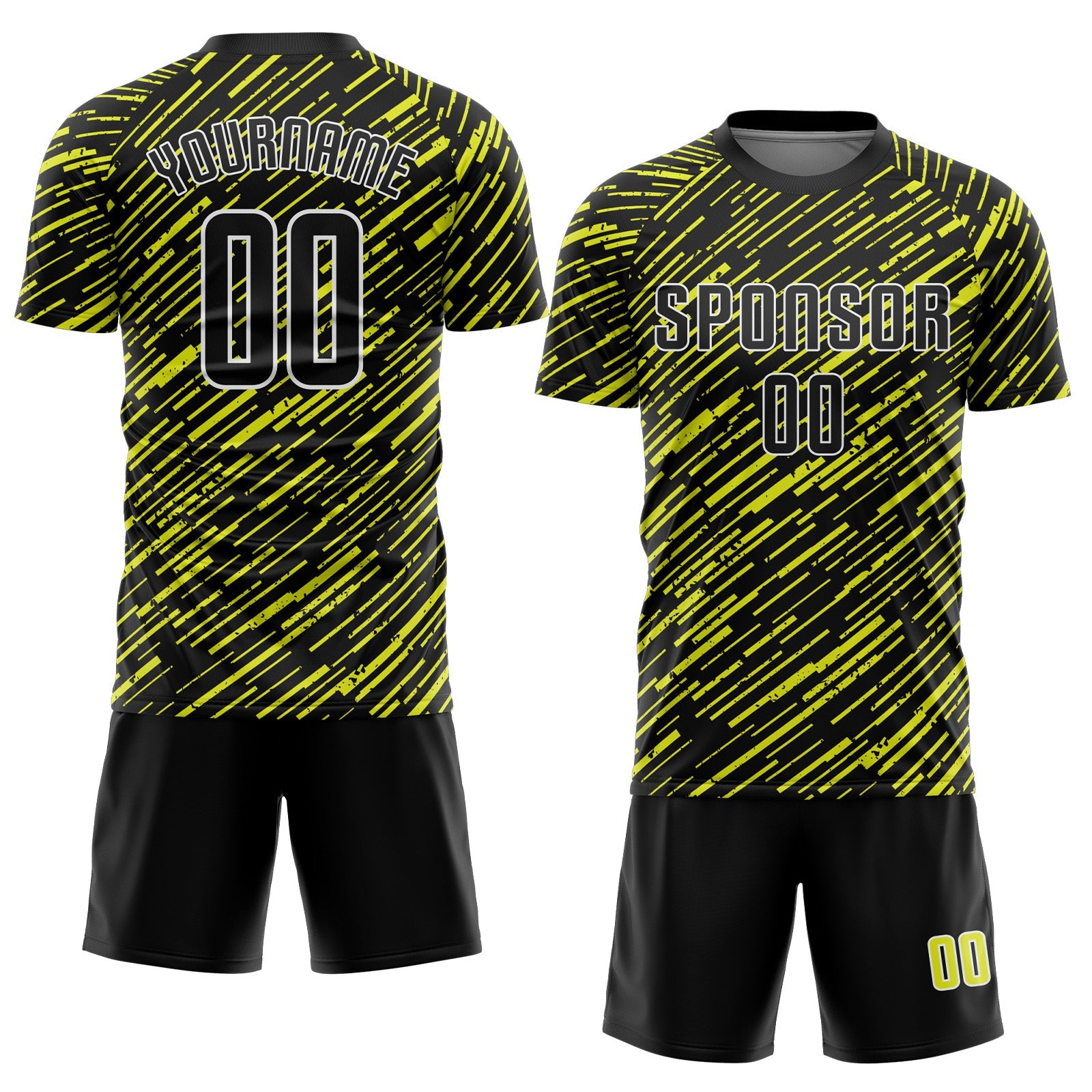 Custom Black Neon Yellow-White Line Sports Sublimation Soccer Uniform Jersey