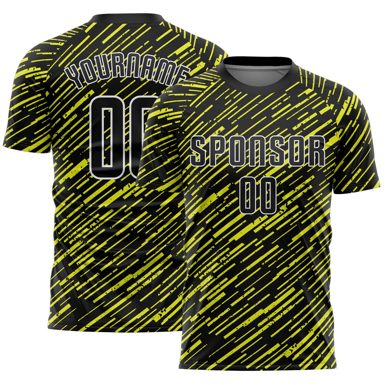 Custom Black Neon Yellow-White Line Sports Sublimation Soccer Uniform Jersey