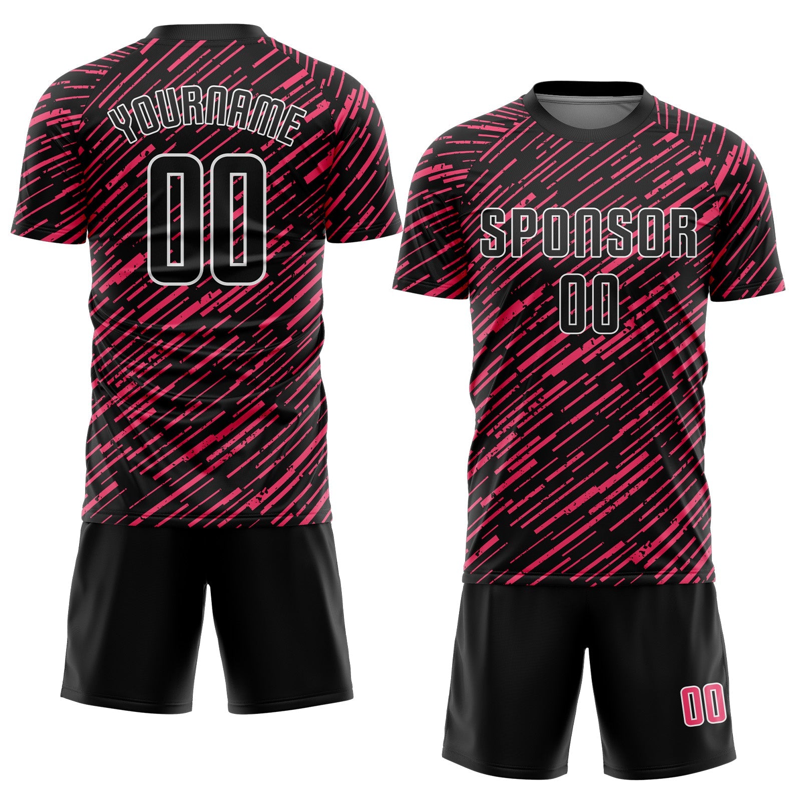 Custom Black Neon Pink-White Line Sports Sublimation Soccer Uniform Jersey