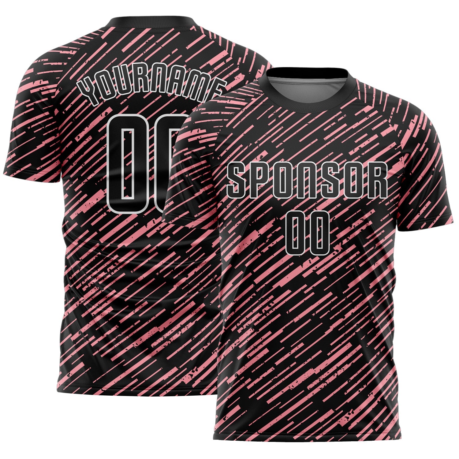 Custom Black Medium Pink-White Line Sports Sublimation Soccer Uniform Jersey