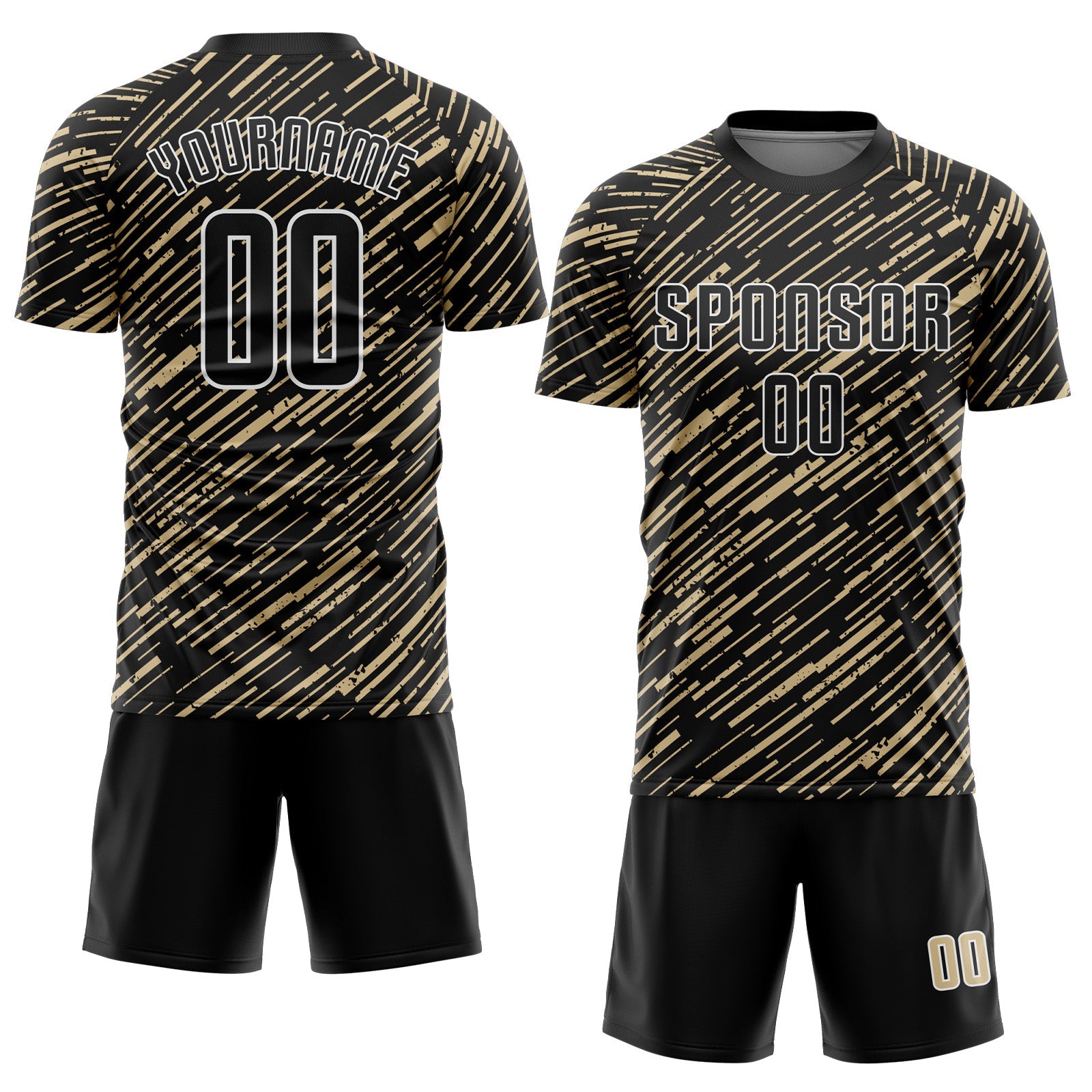 Custom Black Vegas Gold-White Line Sports Sublimation Soccer Uniform Jersey