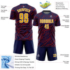 Custom Navy Gold Red-White Line Sports Sublimation Soccer Uniform Jersey