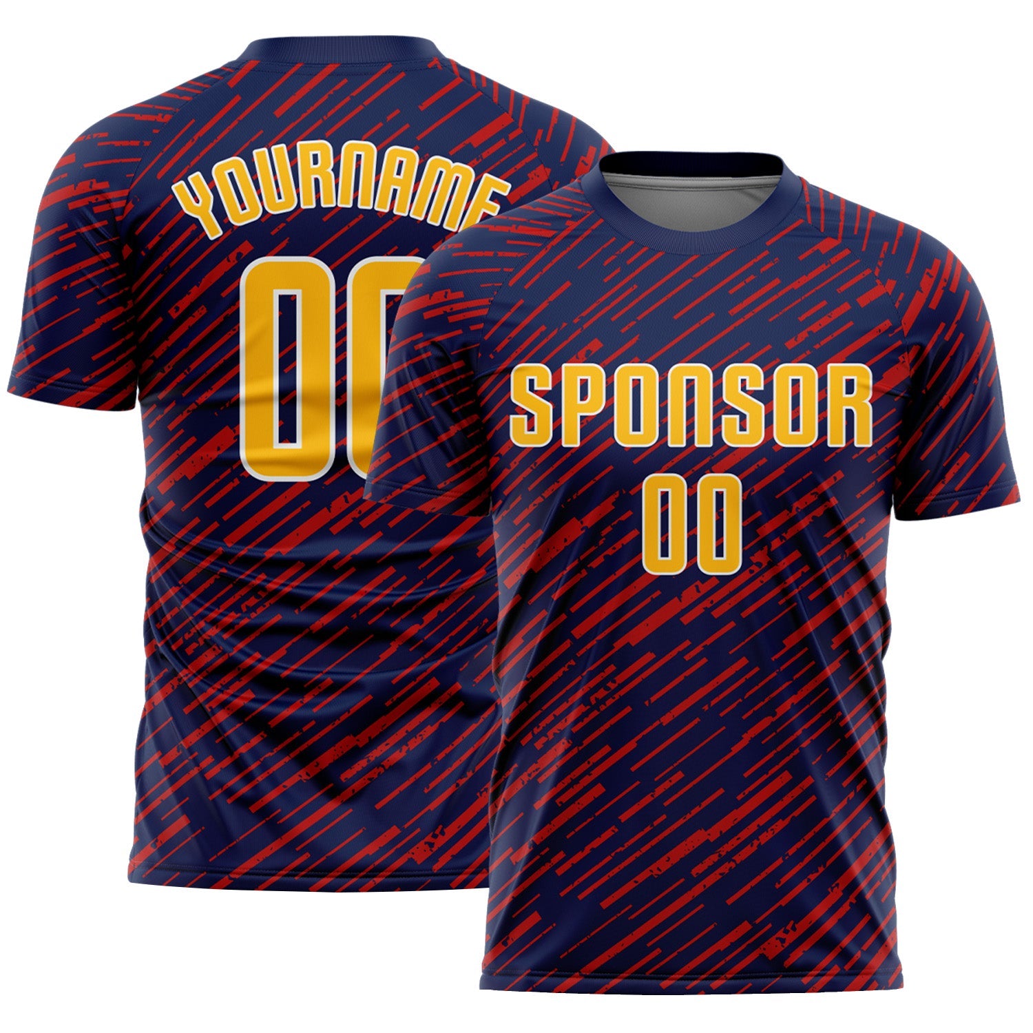 Custom Navy Gold Red-White Line Sports Sublimation Soccer Uniform Jersey