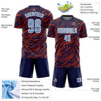 Custom Navy Light Blue Orange-White Line Sports Sublimation Soccer Uniform Jersey