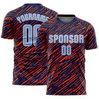 Custom Navy Light Blue Orange-White Line Sports Sublimation Soccer Uniform Jersey