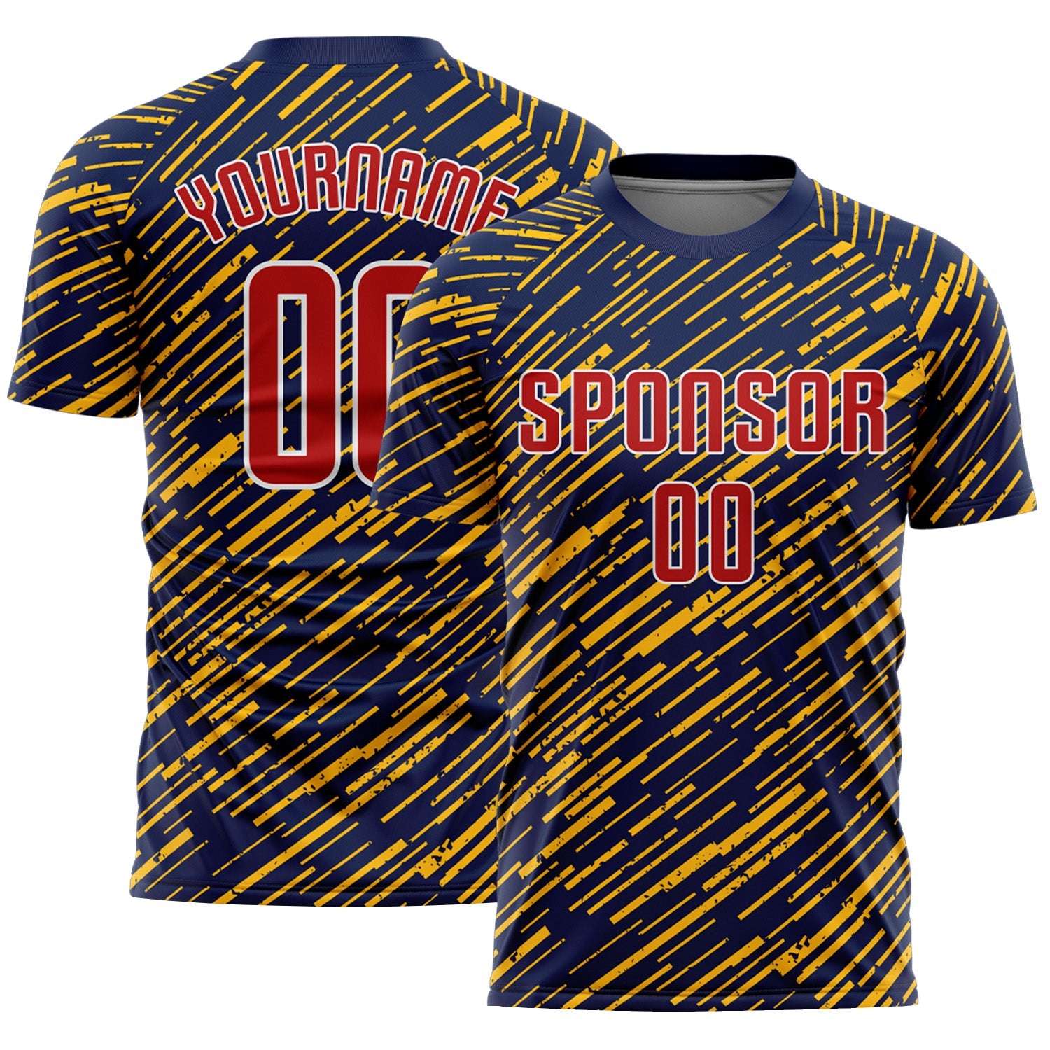 Custom Navy Red Gold-White Line Sports Sublimation Soccer Uniform Jersey