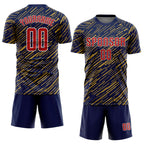 Custom Navy Red Old Gold-White Line Sports Sublimation Soccer Uniform Jersey
