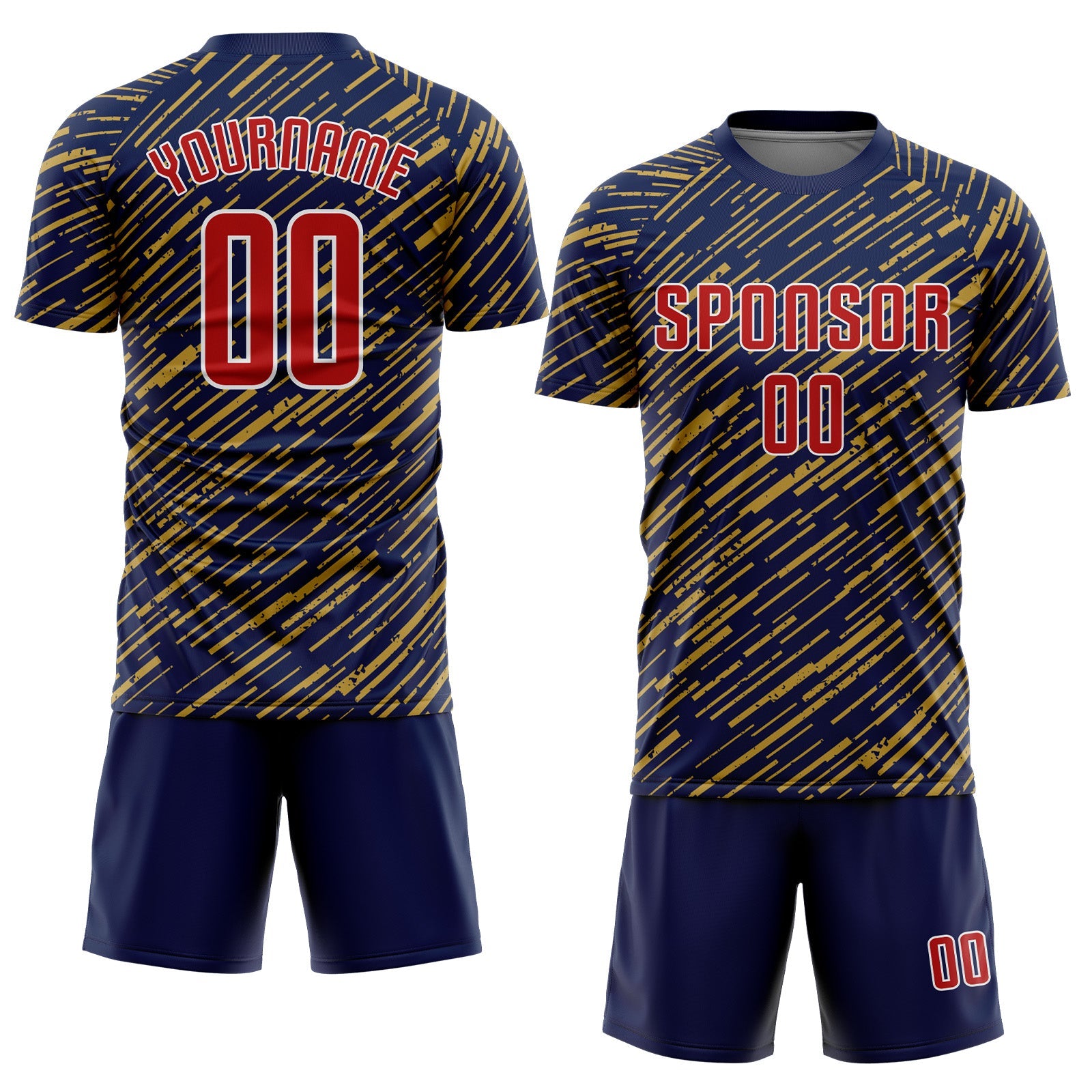 Custom Navy Red Old Gold-White Line Sports Sublimation Soccer Uniform Jersey