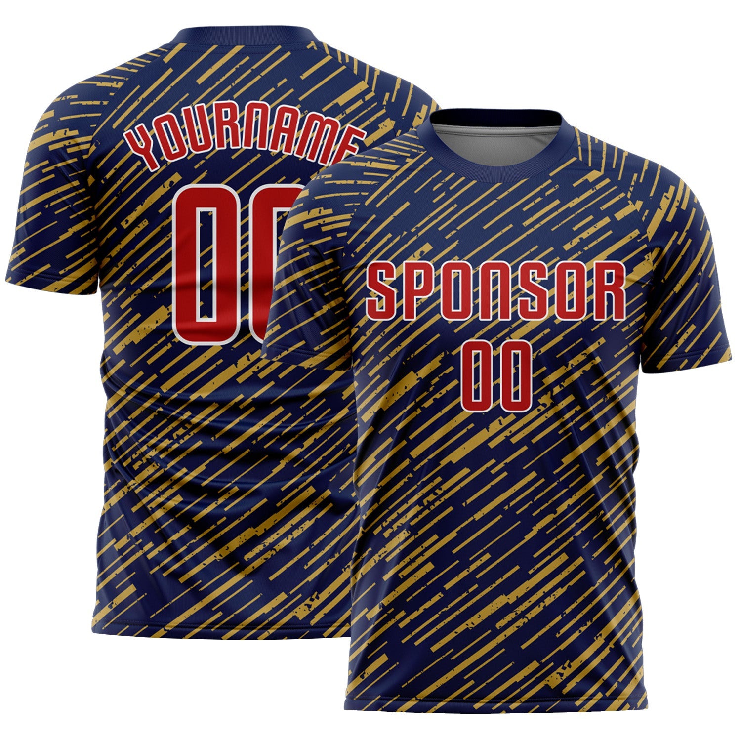 Custom Navy Red Old Gold-White Line Sports Sublimation Soccer Uniform Jersey
