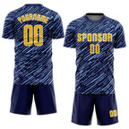 Custom Navy Yellow Light Blue-White Line Sports Sublimation Soccer Uniform Jersey