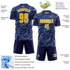 Custom Navy Yellow Light Blue-White Line Sports Sublimation Soccer Uniform Jersey
