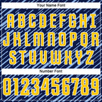 Custom Navy Yellow Light Blue-White Line Sports Sublimation Soccer Uniform Jersey