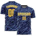 Custom Navy Yellow Light Blue-White Line Sports Sublimation Soccer Uniform Jersey