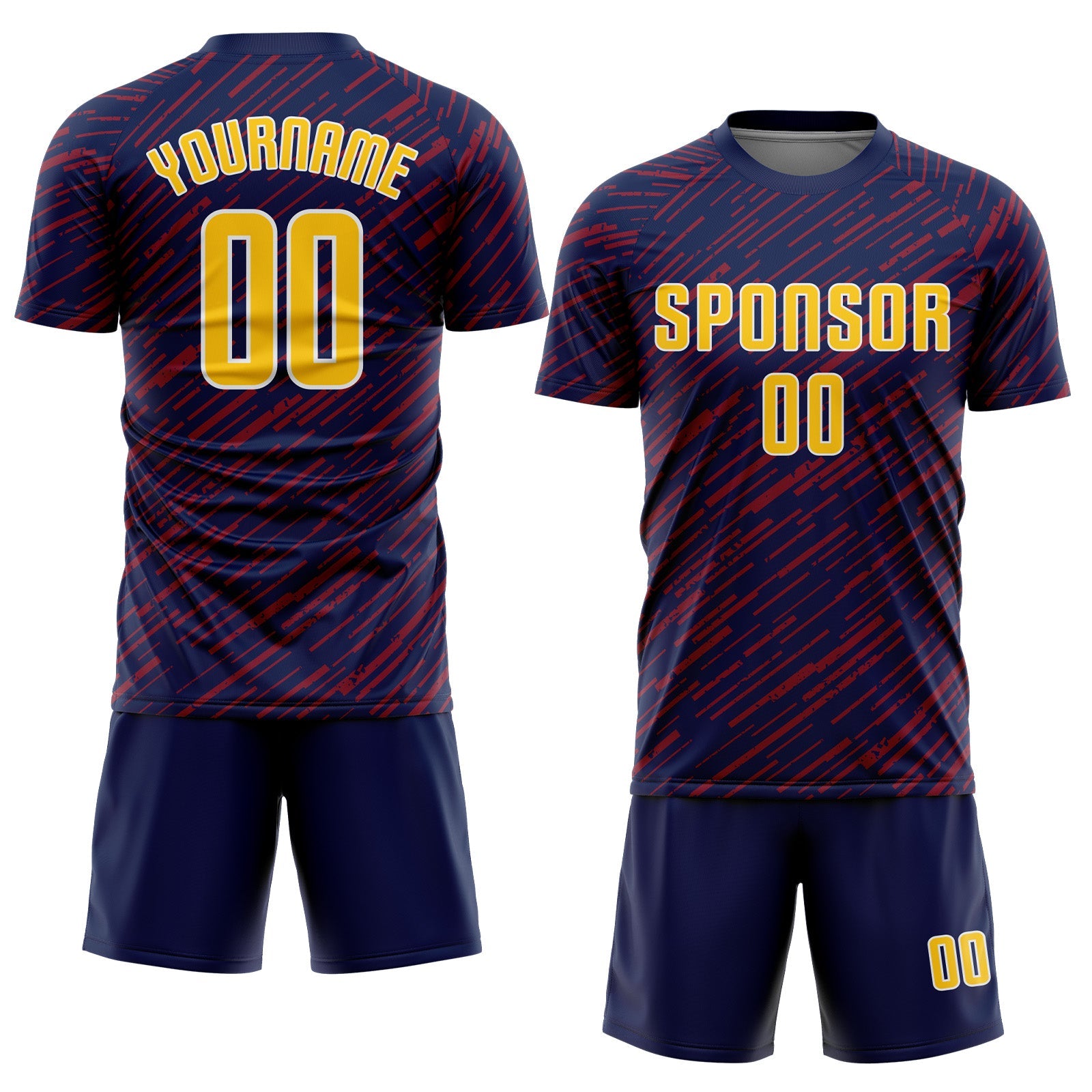 Custom Navy Yellow Crimson-White Line Sports Sublimation Soccer Uniform Jersey