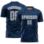 Custom Navy Gray Teal-White Line Sports Sublimation Soccer Uniform Jersey