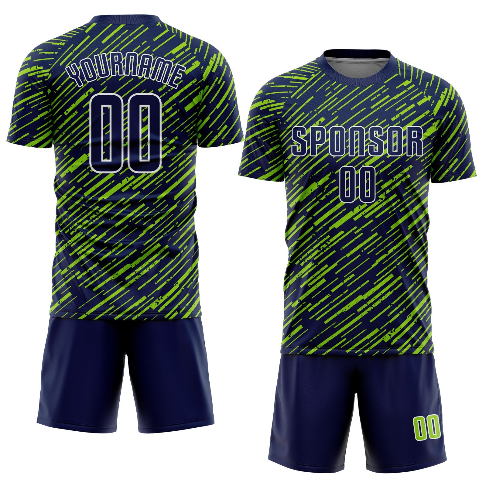 Custom Navy Neon Green-White Line Sports Sublimation Soccer Uniform Jersey