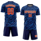 Custom Navy Orange Powder Blue-White Line Sports Sublimation Soccer Uniform Jersey