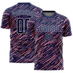 Custom Navy Medium Pink-White Line Sports Sublimation Soccer Uniform Jersey