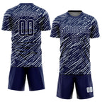 Custom Navy Silver-White Line Sports Sublimation Soccer Uniform Jersey
