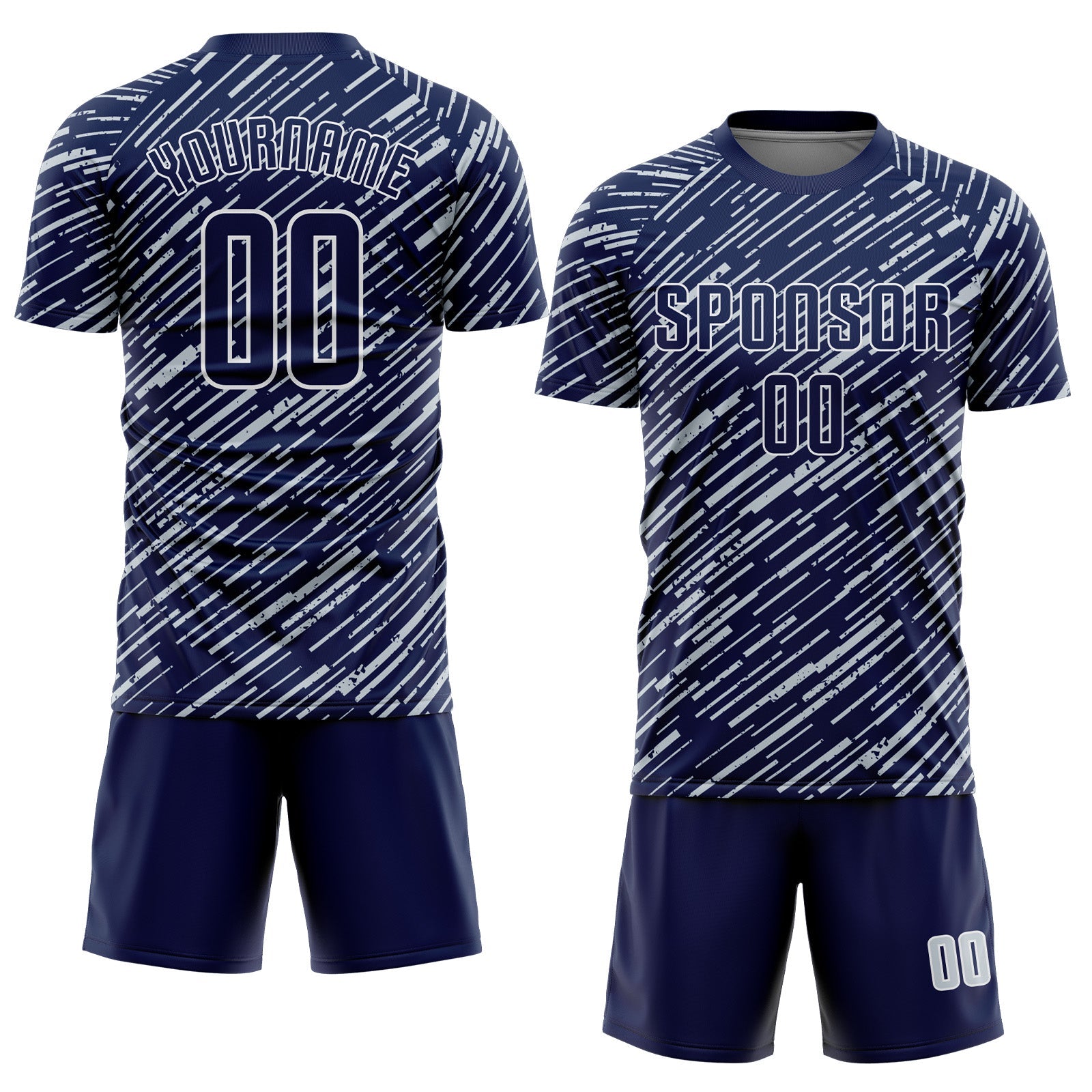 Custom Navy Silver-White Line Sports Sublimation Soccer Uniform Jersey
