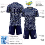 Custom Navy Silver-White Line Sports Sublimation Soccer Uniform Jersey