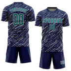 Custom Navy Teal Gray-White Line Sports Sublimation Soccer Uniform Jersey
