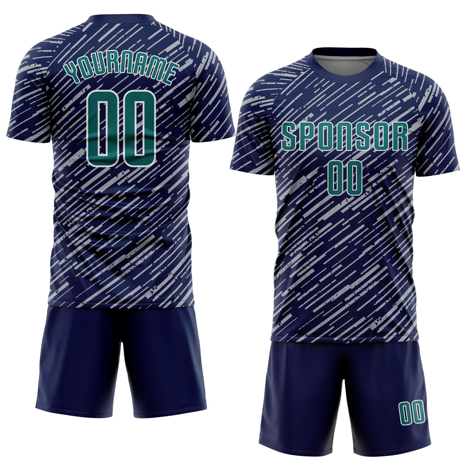 Custom Navy Teal Gray-White Line Sports Sublimation Soccer Uniform Jersey