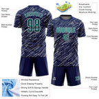 Custom Navy Teal Gray-White Line Sports Sublimation Soccer Uniform Jersey