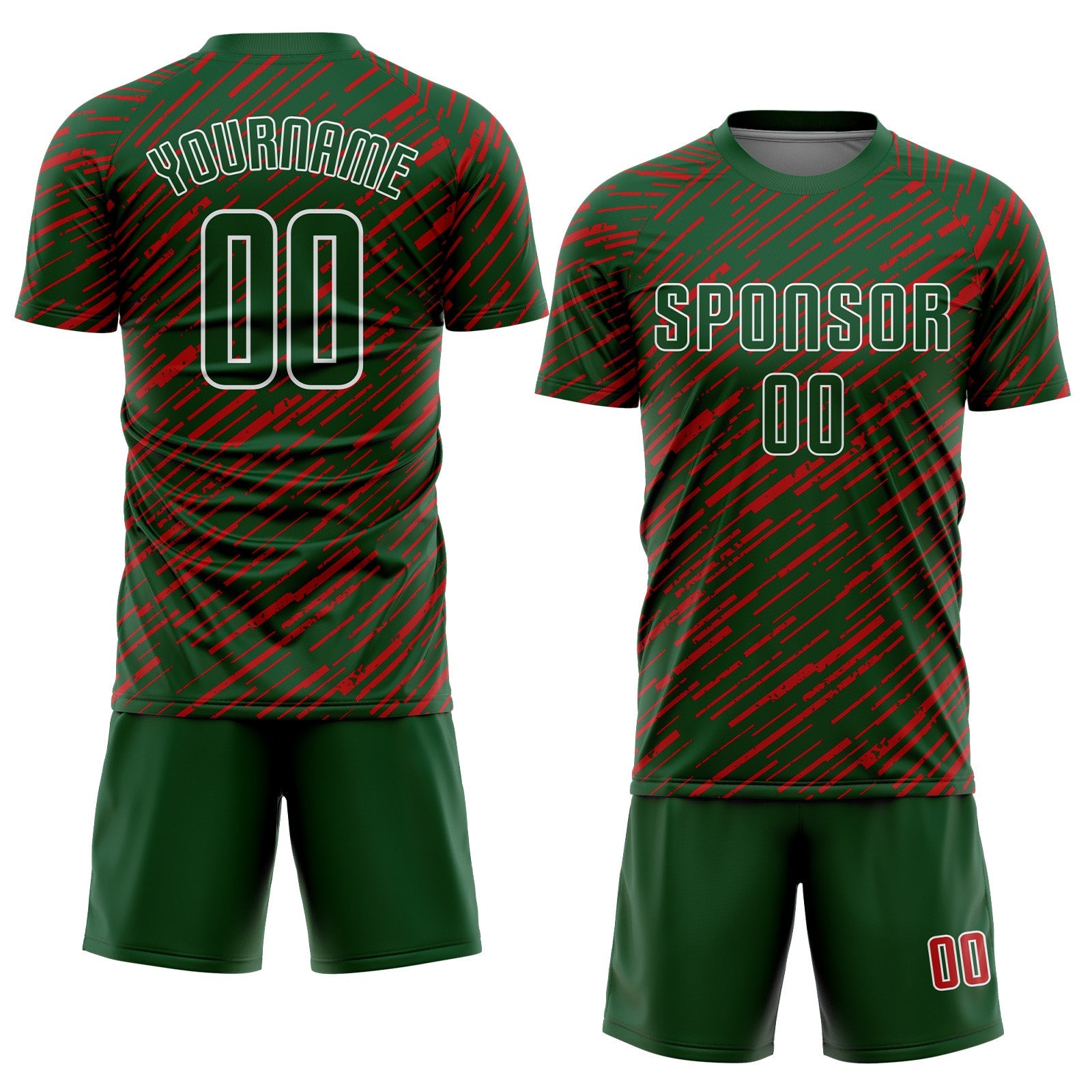 Custom Green Red-White Line Sports Sublimation Soccer Uniform Jersey