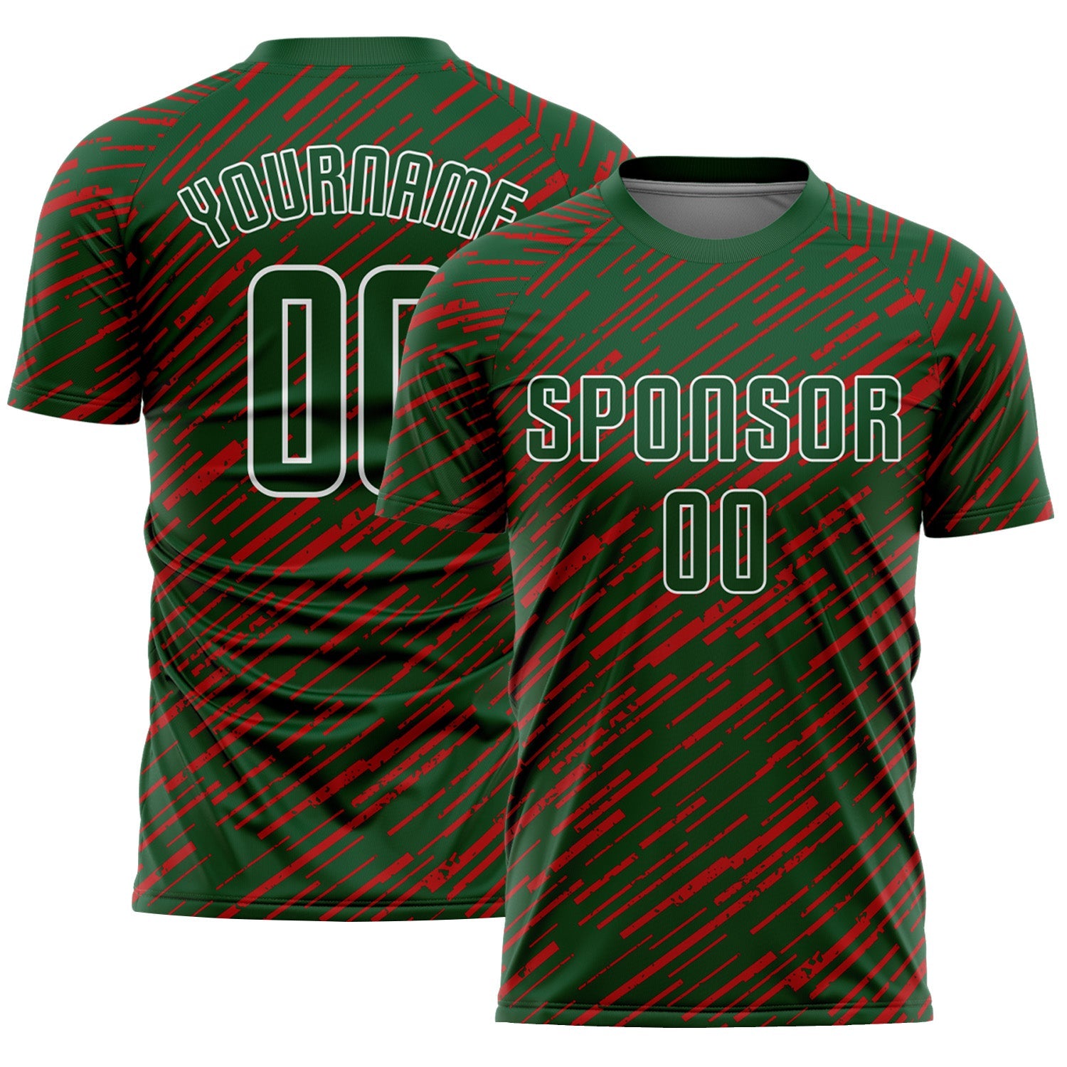 Custom Green Red-White Line Sports Sublimation Soccer Uniform Jersey