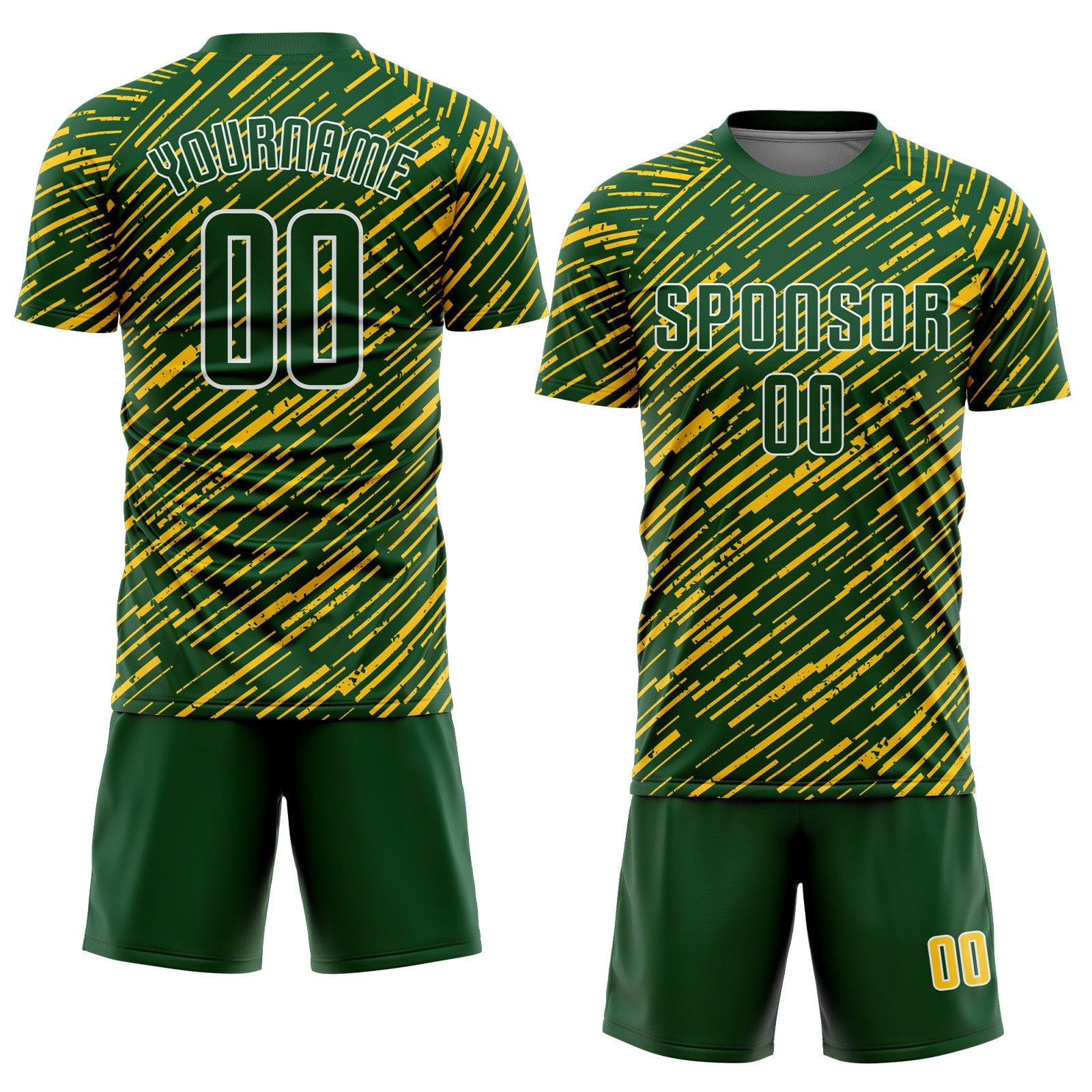Custom Green Yellow-White Line Sports Sublimation Soccer Uniform Jersey