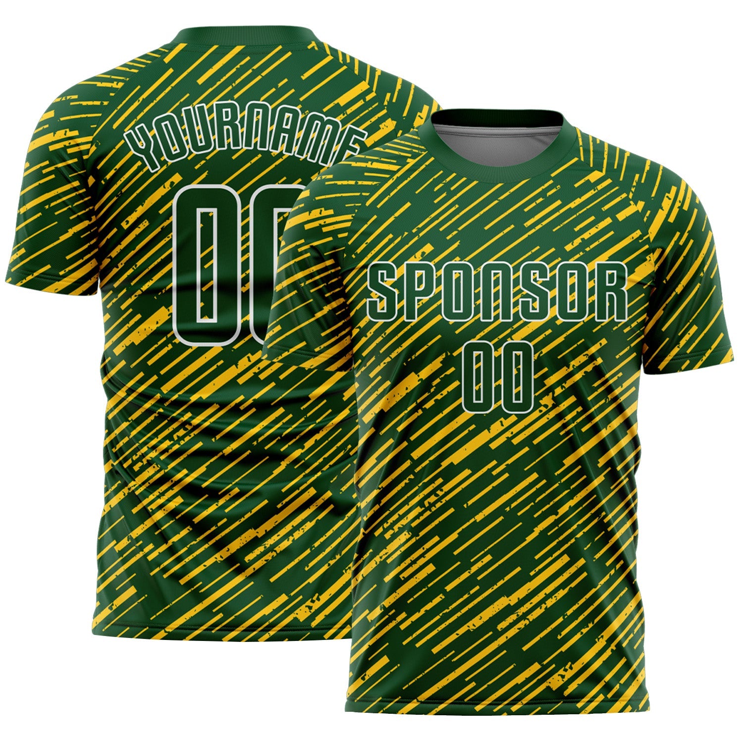 Custom Green Yellow-White Line Sports Sublimation Soccer Uniform Jersey