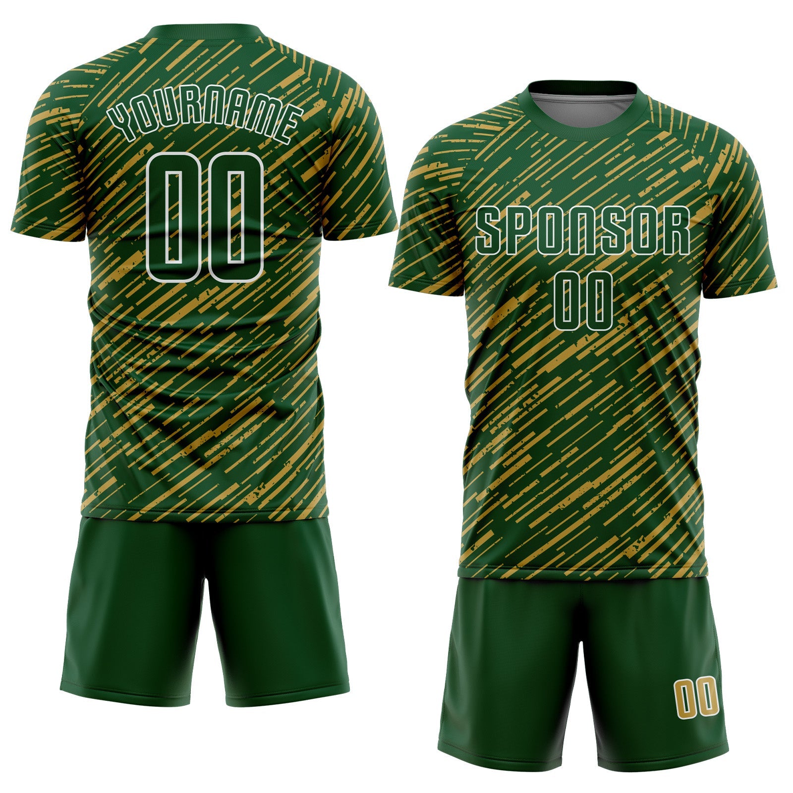Custom Green Old Gold-White Line Sports Sublimation Soccer Uniform Jersey